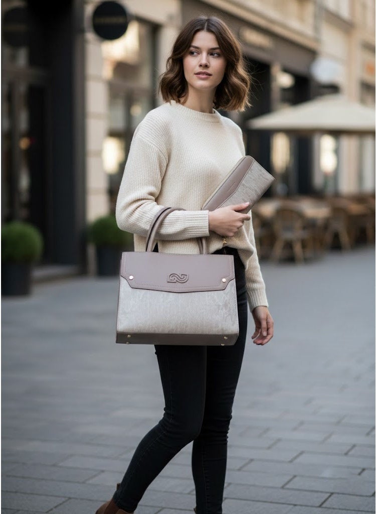 FUMES Mud brown Women’s Satchel Handbag with Matching Small Wallet – Structured Design, Solid Textured Finish, Elegant Office & Daily Carry Bag - Image 3